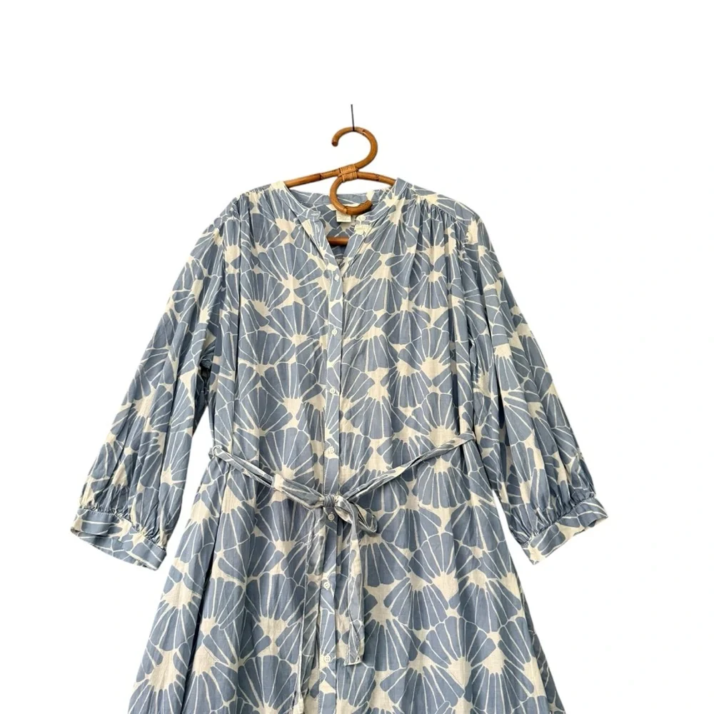 H&M | Tie Waist Balloon Sleeve Midi Dress Button Front Size M - Picture 4 of 10